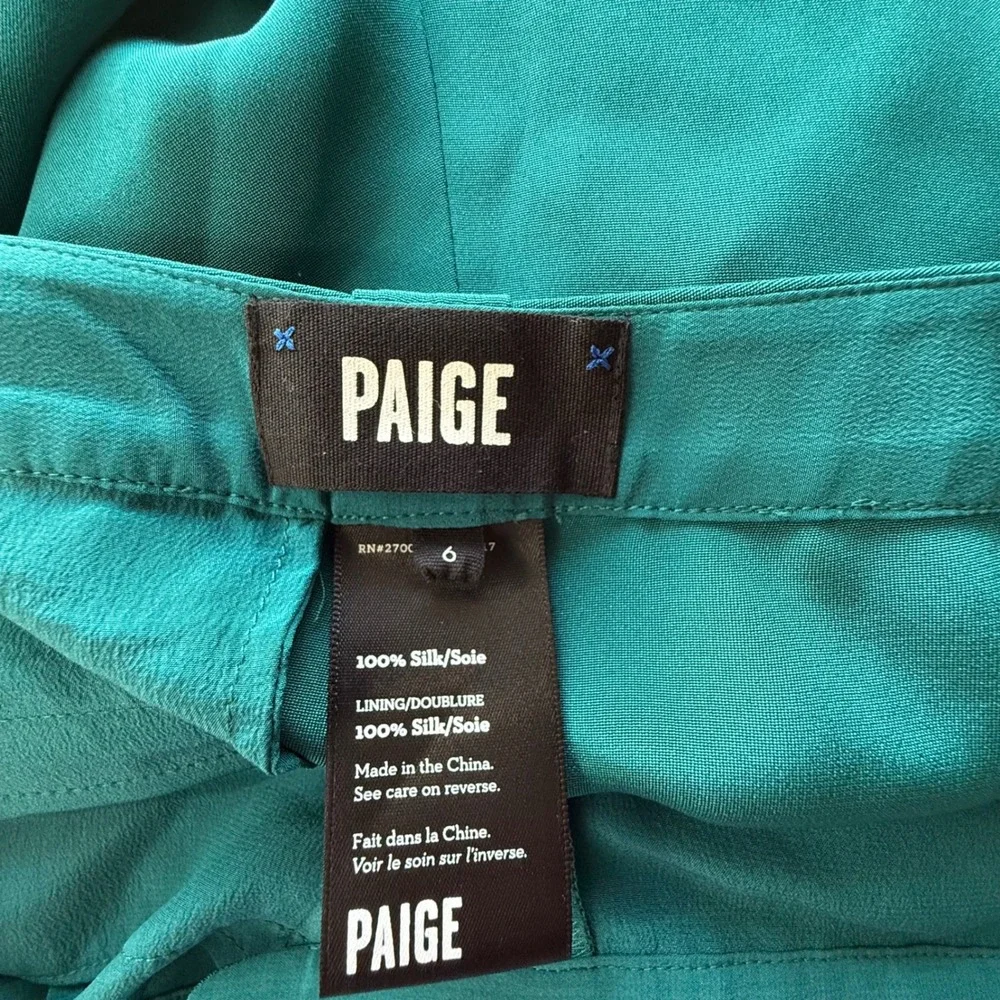 Paige Black Label Silk Wide Leg Trousers Gem Teal Green Career Pants Size 6‎ - Picture 5 of 7